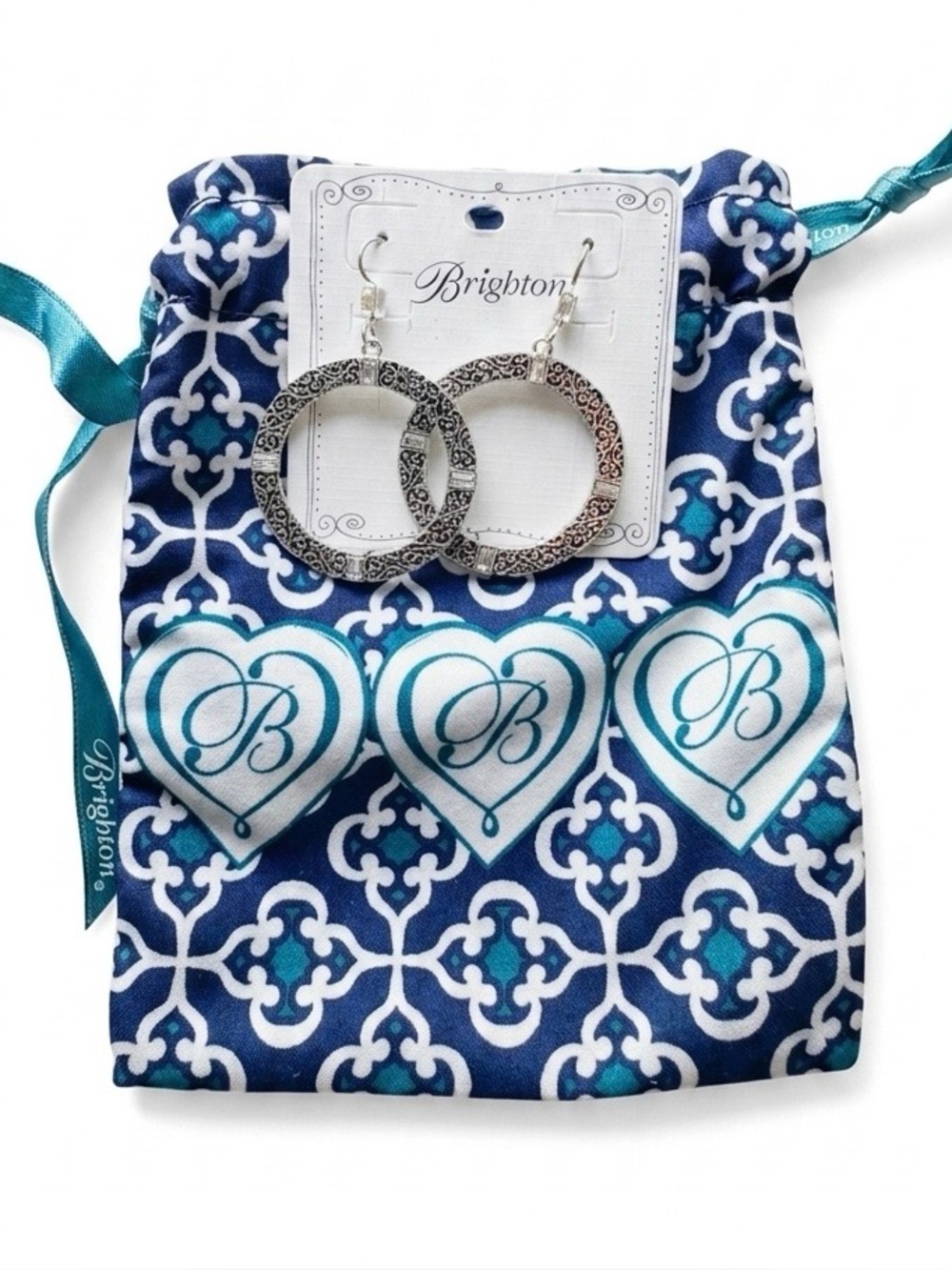 NEW- Brighton Silver-Tone Filigree Hoop Earrings with Clear Crystals